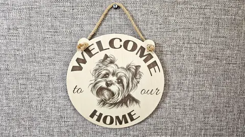 Welcome To Our Home Yorkie Hanging Wall Door Porch Plaque / Sign