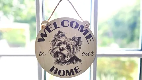 Welcome To Our Home Yorkie Hanging Wall Door Porch Plaque / Sign