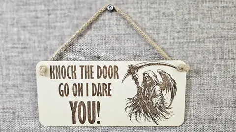 Knock The Door Grim Reaper Decorative Sign | Plaque | Hanging or Desk Mounted