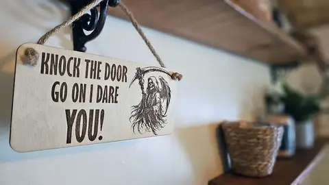Knock The Door Grim Reaper Decorative Sign | Plaque | Hanging or Desk Mounted