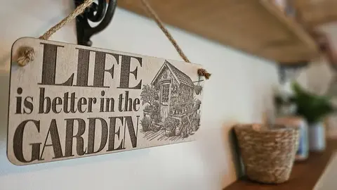 LIFE is better in the Garden Decorative Sign | Hanging Wooden Wall Plaque | Gardening Gift