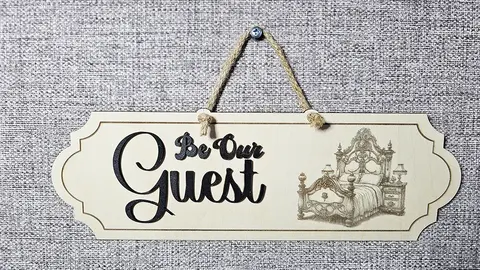 Be Our Guest Sign Deluxe Decorative Plaque With 3D Raised Lettering and Bed Graphic