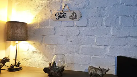 Be Our Guest Sign Deluxe Decorative Plaque With 3D Raised Lettering and Bed Graphic