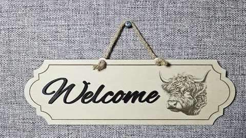 Highland Cow Welcome Sign Decorative Plaque With 3D Raised Lettering