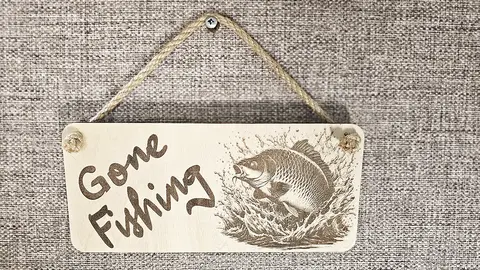 Gone Fishing Sign With Common Carp Image Wooden Decorative Plaque