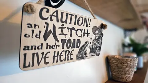 Caution An Old Witch And Her Toad Live Here Decorative Sign | Plaque