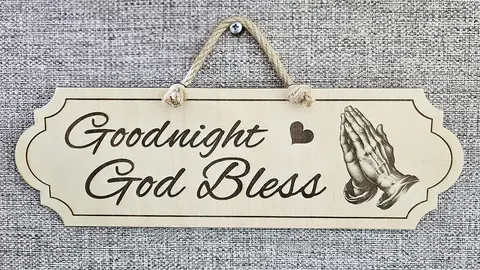 Goodnight God Bless Decorative Sign | Plaque with Heart and Praying Hands