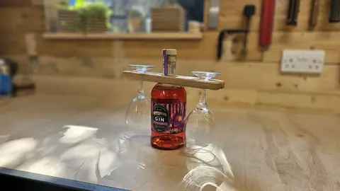 Handmade Solid Oak Bottle and Glasses Holder