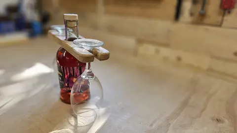 Handmade Solid Oak Bottle and Glasses Holder