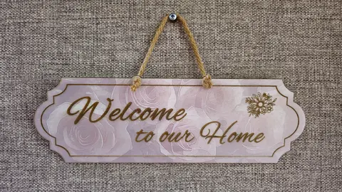 Welcome to our home hanging wall plaque hand decoupaged floral design