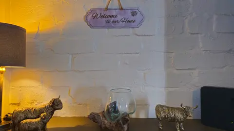 Welcome to our home hanging wall plaque hand decoupaged floral design