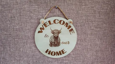 Welcome To Our Home Highland Cow Wall Mounted Plaque Decorative Guest Sign