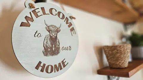 Welcome To Our Home Highland Cow Wall Mounted Plaque Decorative Guest Sign