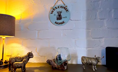 Welcome To Our Home Highland Cow Wall Mounted Plaque Decorative Guest Sign