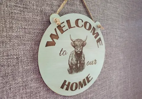 Welcome To Our Home Highland Cow Wall Mounted Plaque Decorative Guest Sign