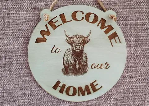 Welcome To Our Home Highland Cow Wall Mounted Plaque Decorative Guest Sign