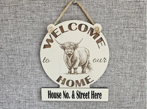 Personalised Welcome to our Home Highland Cow Plaque Decorative Sign