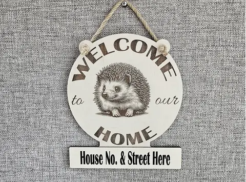 Personalised Welcome to our Home Hedgehog Plaque Decorative Sign