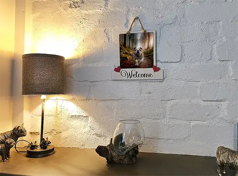 Bulldog Welcome Sign Modern Design With Colourful Picture