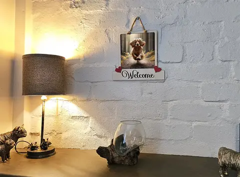 Red Cocker Spaniel Welcome Sign Modern Design With Colourful Picture