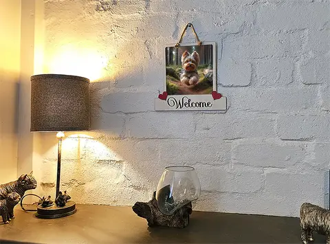 Yorkshire Terrier Welcome Sign Modern Design With Colourful Picture