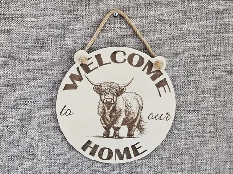 Welcome to our Home Highland Cow Plaque Decorative Sign