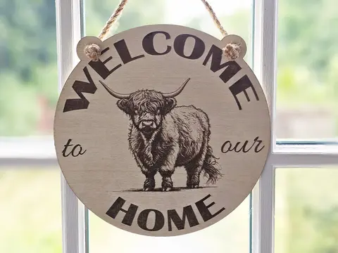 Welcome to our Home Highland Cow Plaque Decorative Sign