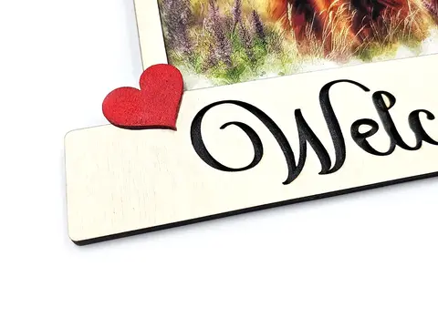 Highland Cow Welcome Sign Modern Design With Colourful Picture