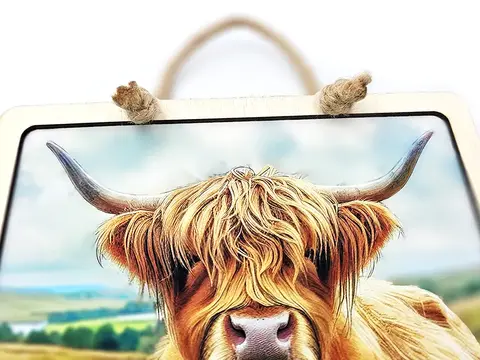 Highland Cow Welcome Sign Modern Design With Colourful Picture
