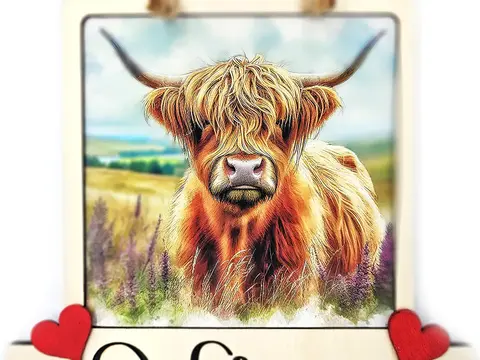 Highland Cow Welcome Sign Modern Design With Colourful Picture