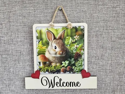 Rabbit Welcome Sign Modern Design With Colourful Picture