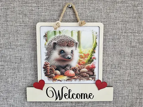 Hedgehog Welcome Sign Modern Design With Colourful Picture