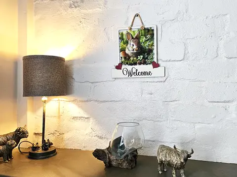 Rabbit Welcome Sign Modern Design With Colourful Picture