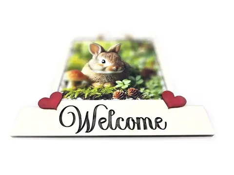 Rabbit Welcome Sign Modern Design With Colourful Picture
