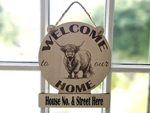 Personalised Welcome to our Home Highland Cow Plaque Decorative Sign