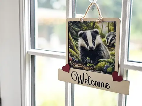 Badger Wildlife Welcome Sign Modern Design With Colourful Picture