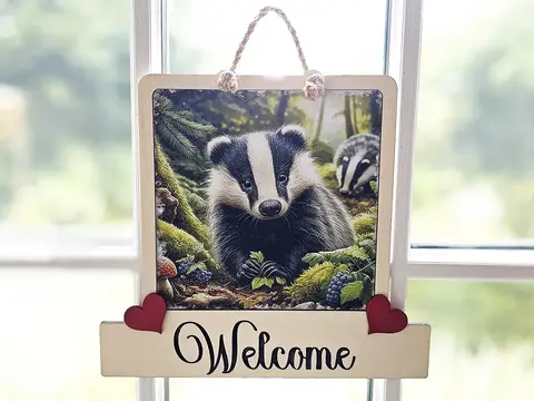 Badger Wildlife Welcome Sign Modern Design With Colourful Picture