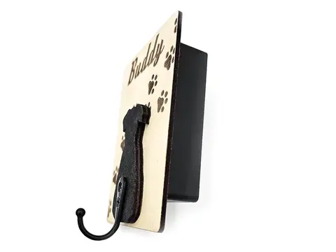 Custom Big Dog Lead Holder Wall Mounted Engraved With Dog Paws and Name Personalised Gift Ideas