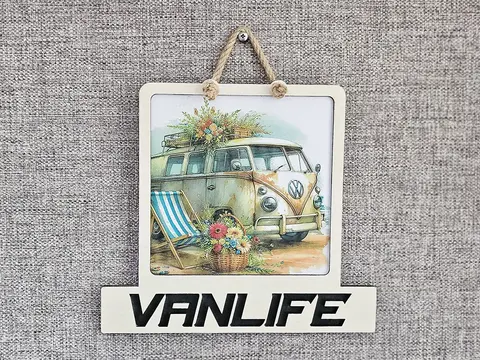 Vanlife Sign Modern Design With Colourful Picture Classic Campervan
