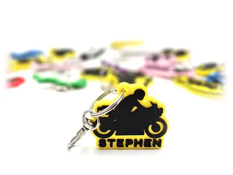 Motorbike Keyring Rider - Bag Tag Charm Personalise With Your Name