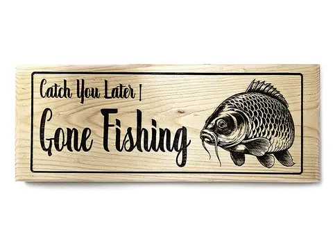 Gone Fishing Solid Pine Wooden Sign Outdoor Plaque