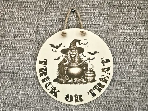 Witch Halloween Sign Fun Trick or Treat Window or Door Plaque and Decorations