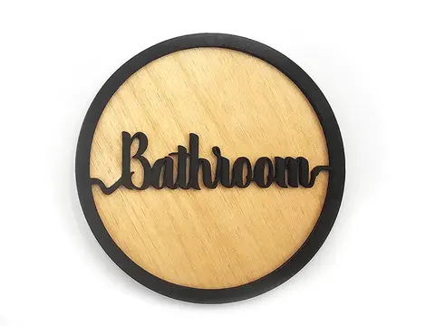 Bathroom Decorative Door Sign Wooden Plaque Elegant Engraved Round Design