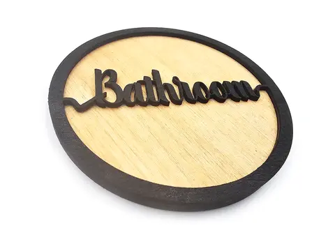 Bathroom Decorative Door Sign Wooden Plaque Elegant Engraved Round Design