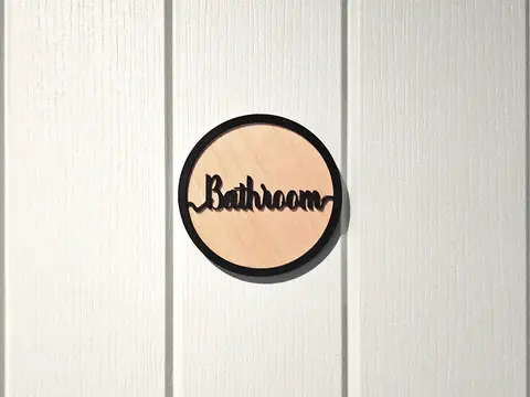 Bathroom Decorative Door Sign Wooden Plaque Elegant Engraved Round Design