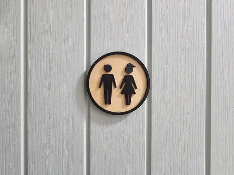 Toilet Decorative Door Sign Wooden Plaque Elegant Engraved Round Design