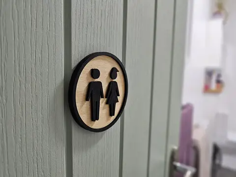 Toilet Decorative Door Sign Wooden Plaque Elegant Engraved Round Design
