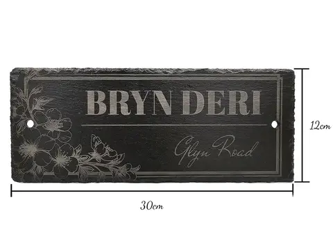 Slate House Sign Floral Laser Engraved