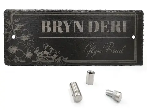 Slate House Sign Floral Laser Engraved