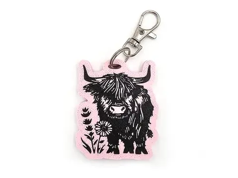 Highland Cow Keyring with Split Ring and Claw Clasp